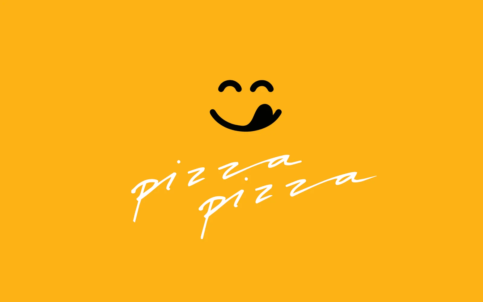 Dolly Dimples-smilefjeset med teksten pizza pizza
