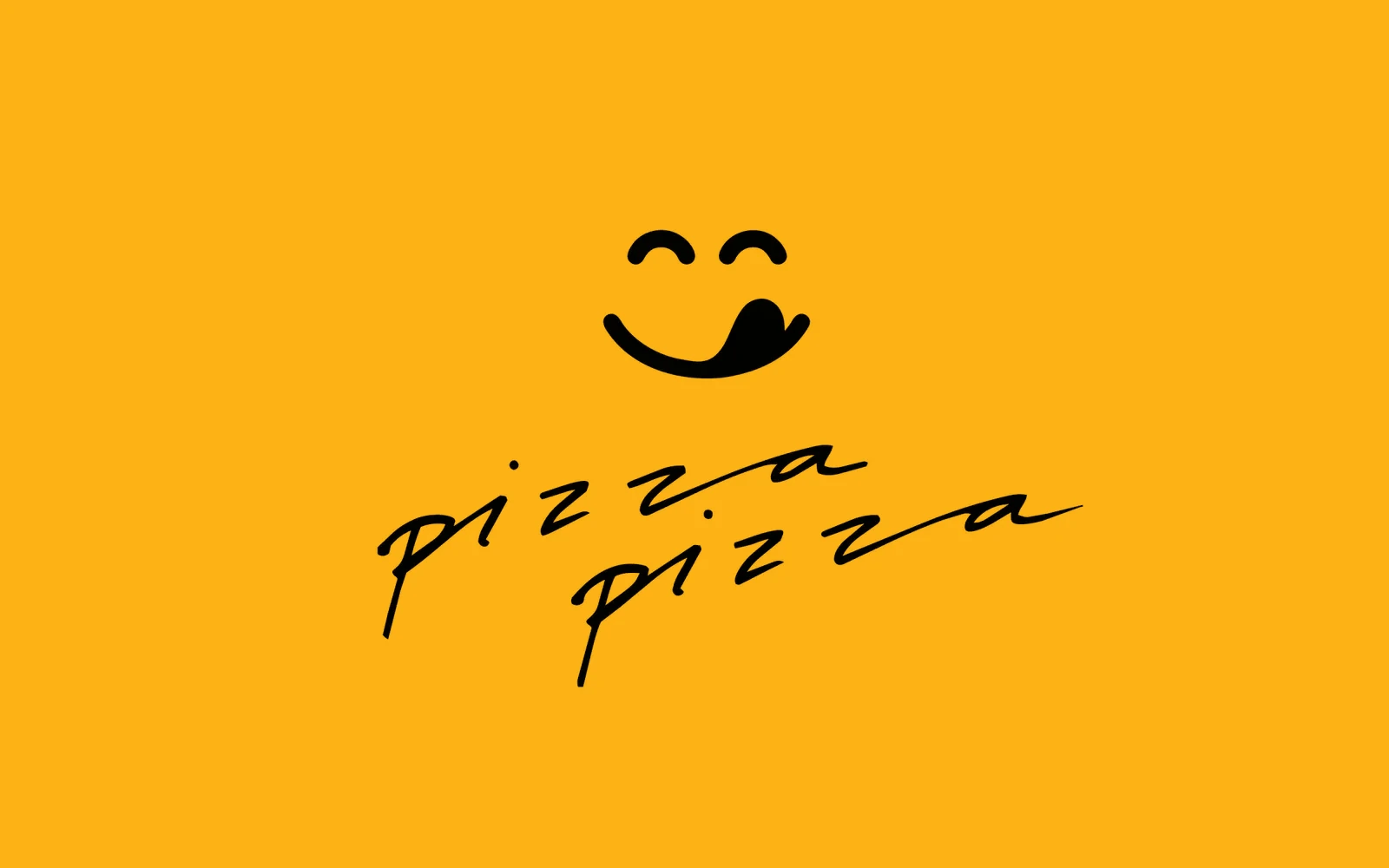 Dolly Dimples-smilefjeset med teksten pizza pizza
