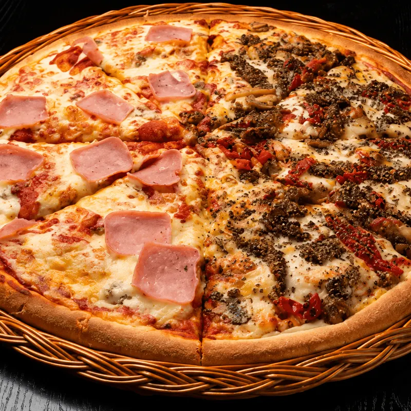 Half n Half, en pizza med to ulike halvdeler