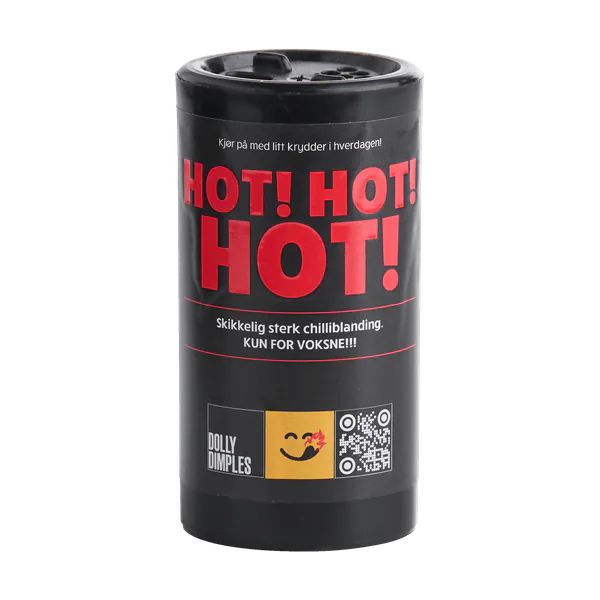Dollys Delish HOT! HOT! HOT!, sterk chiliblanding i svart boks